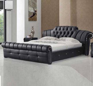 An Image of Veronica Chesterfield Style King Bed In Black Bonded Leather