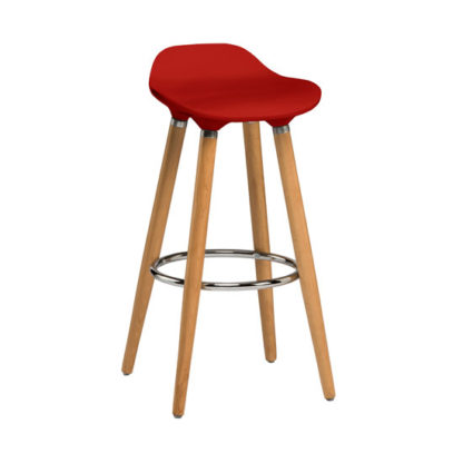 An Image of Adoni Bar Stool In Red ABS With Natural Beech Wooden Legs