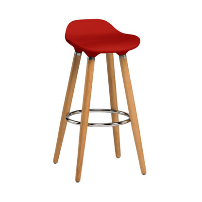 95cebc903fc3689f32921bd99b2528a7582f0c126b220e2a5b0ac453fee2218a.jpg An Image of Adoni Bar Stool In Red ABS With Natural Beech Wooden Legs