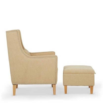 An Image of Hilton Fabric Lounge Chair With Foot Stool In Oatmeal