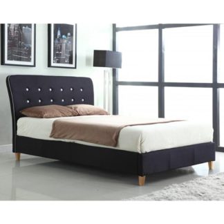 An Image of Nina Linen Fabric King Size Bed In Black With White Piping