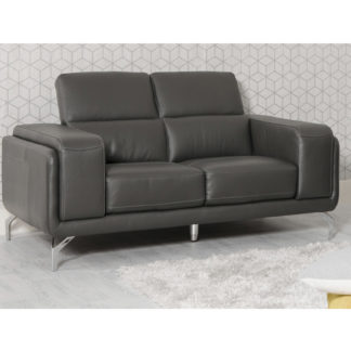 An Image of Linea Faux Leather Fixed 2 Seater Sofa In Grey
