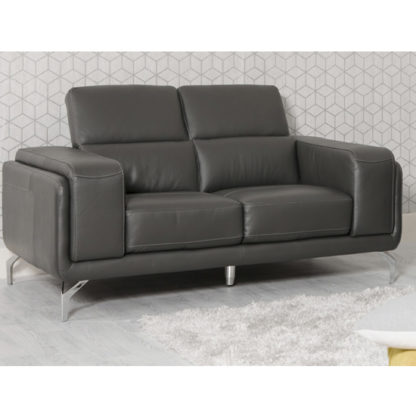 95f1bbae1a3fd055e60a6a4bd58fbf2425d18647cebe144e8e38373cf4ceb5ea.jpg An Image of Linea Faux Leather Fixed 2 Seater Sofa In Grey