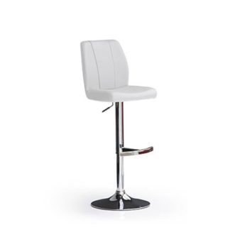 An Image of Naomi White Bar Stool In Faux Leather With Round Chrome Base