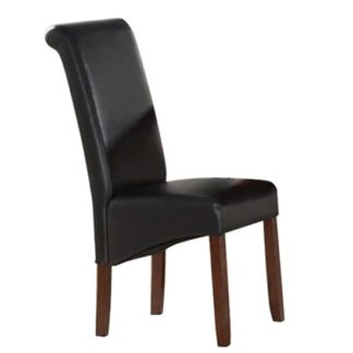 An Image of Sika Black Leather Dining Chair With Acacia Legs