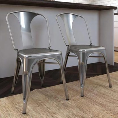 An Image of Finn Grey Metal Dining Chairs In Pair