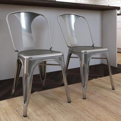 96d57674f315bf7eefe5befe0f311958db6625858ea33094f49613183f49818b.jpg An Image of Finn Grey Metal Dining Chairs In Pair