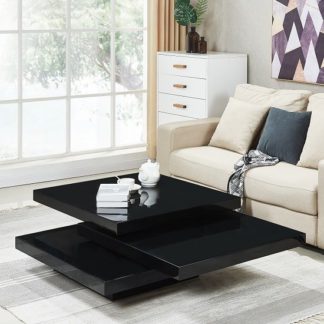 An Image of Triplo Rotating Coffee Table Square In Black High Gloss