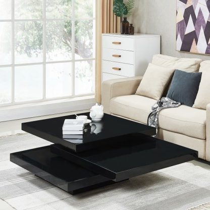 96de61f907a3e890f996bbac1803c12a0ddf26d7bec88fd51eec3fc7ca006301.jpg An Image of Triplo Rotating Coffee Table Square In Black High Gloss