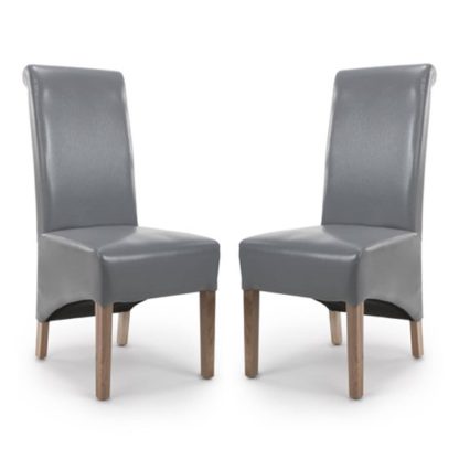 An Image of Krista Roll Back Bonded Leather Grey Dining Chairs In Pair