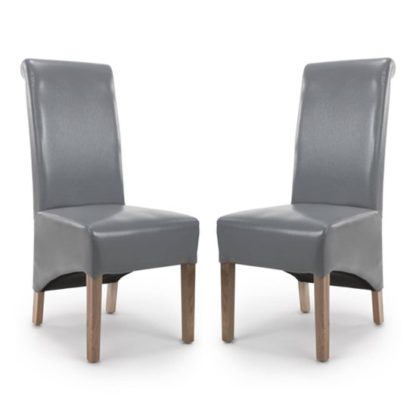 97041bafd092afea9ad1ccf3fa30e4dbd6ec12fd3afc48a71ba267cad262510f.jpg An Image of Krista Roll Back Bonded Leather Grey Dining Chairs In Pair