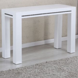 An Image of Diamante Console Table In White High Gloss With Rhinestones