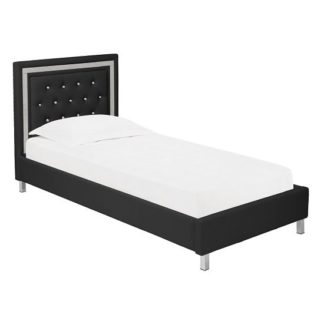 An Image of Branson Single Bed In Black Faux Leather With Diamante