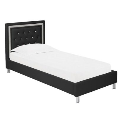 971e3664910025afa64cba6b69239039fd445f730bde62eb313654f5aec5feca.jpg An Image of Branson Single Bed In Black Faux Leather With Diamante