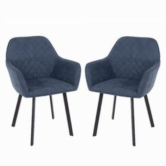 An Image of Arturo Blue Fabric Dining Armchair In Pair With Black Metal Legs