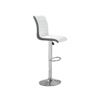 An Image of Ritz Bar Stool In White And Grey Faux Leather With Chrome Base