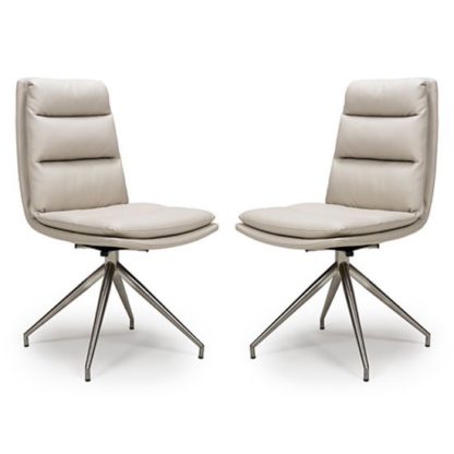 An Image of Nobo Taupe Faux Leather Dining Chair In A Pair With Steel Legs