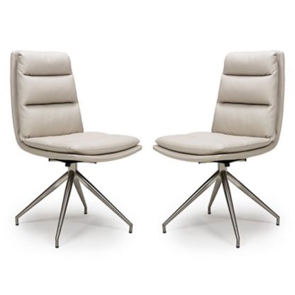 976036c3bfd11d415583fae3cb1845b5f0566a542f907459d5d7b3c419a58ea2.jpg An Image of Nobo Taupe Faux Leather Dining Chair In A Pair With Steel Legs