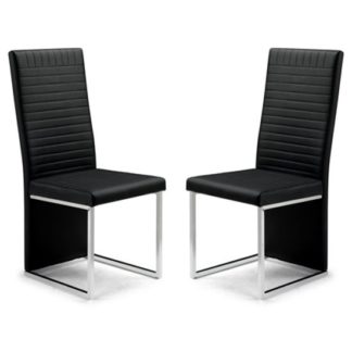 An Image of Tempo Black Faux Leather Dining Chairs In Pair