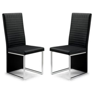 An Image of Tempo Black Faux Leather Dining Chairs In Pair