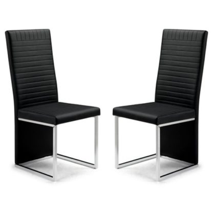 An Image of Tempo Black Faux Leather Dining Chairs In Pair
