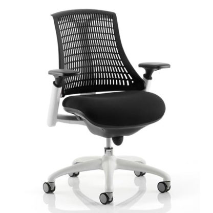 977f10aa2a375b66fbd5095600db47cdb636211875e66cbe272db1ba5cc7c3f2.jpg An Image of Flex Task Office Chair In White Frame With Black Back