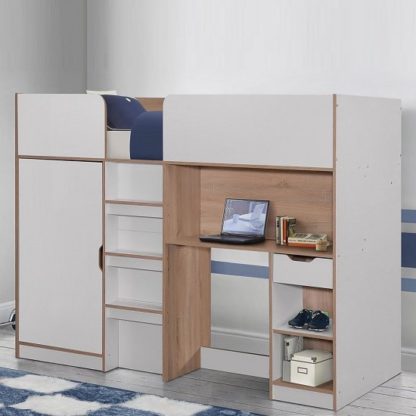 An Image of Camila Wooden High Sleeper Bed In Light Oak And White