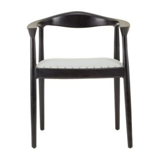 An Image of Formosa Natural Teak Wood Chair With Grey Leather