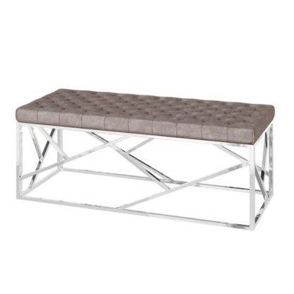 97cfce9025dd6f6ae606b640e38bb24ed5fa165c53141180b4e2583c77b9bd90.jpg An Image of Kieta Velvet Fabric Upholstered Dining Bench In Mink