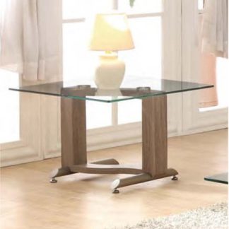 An Image of Manta Clear Glass Lamp Table With Walnut Base