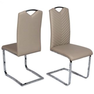 An Image of Marconi Cantilever Dining Chair In Taupe Faux Leather In A Pair