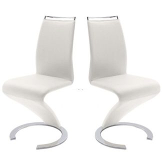 An Image of Summer Z Shape Dining Chair In White Faux Leather in A Pair