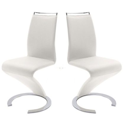 An Image of Summer Z Shape Dining Chair In White Faux Leather in A Pair