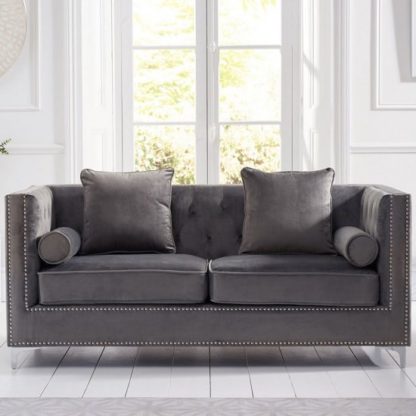 98a764138169c51b13e91870c372a80696c91acd65517ef071b0dfe36922bc08.jpg An Image of Mulberry Modern Fabric 3 Seater Sofa In Grey Velvet