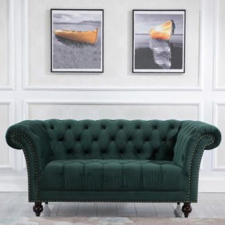 An Image of Chester Fabric 2 Seater Sofa In Midnight Green Velvet