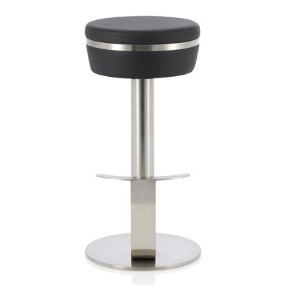 98fe3e60d2419589960456b4992b3eff692244d914fdf093ce391a062f562442.jpg An Image of Heston Bar Stool In Black Faux Leather With Stainless Steel Base