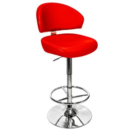 An Image of Casino Red Leather Bar Stool With Chrome Base