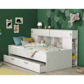An Image of Cherwood Overhead Storage Single Bed In Matt White With Drawers