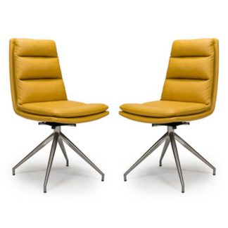 An Image of Nobo Ochre Faux Leather Dining Chair In A Pair With Steel Legs