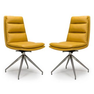 An Image of Nobo Ochre Faux Leather Dining Chair In A Pair With Steel Legs