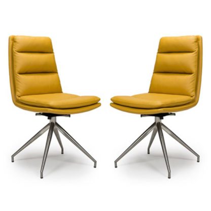 An Image of Nobo Ochre Faux Leather Dining Chair In A Pair With Steel Legs