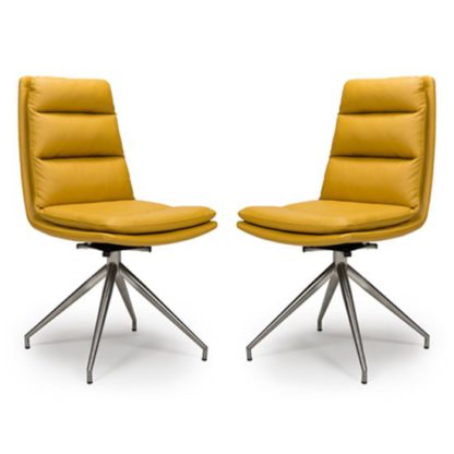 An Image of Nobo Ochre Faux Leather Dining Chair In A Pair With Steel Legs