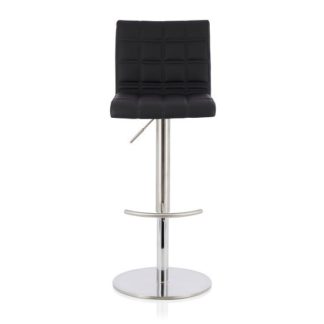 An Image of Jorden Bar Stool In Black Faux Leather And Stainless Steel Base
