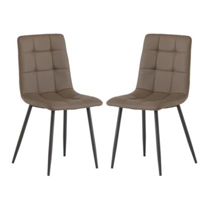 An Image of Virgo Taupe Faux Leather Dining Chair In Pair