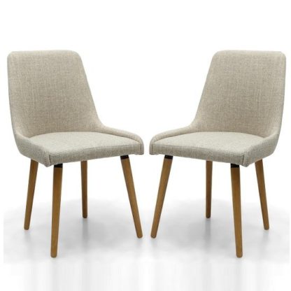 An Image of Kelcy Dining Chair In Natural Linen With Wooden Legs In A Pair