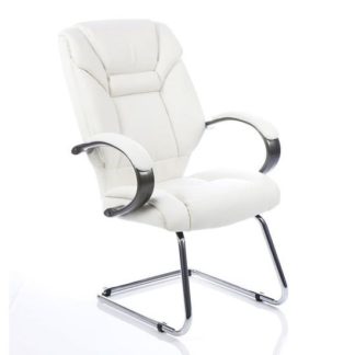 An Image of Galloway Leather Cantilever Visitor Chair In White With Arms