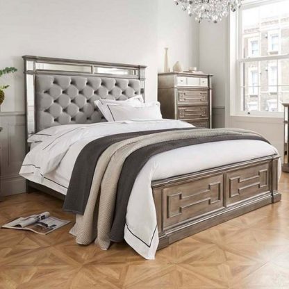 An Image of Alloa Mirrored Face Super King Size Bed In Silver And Grey