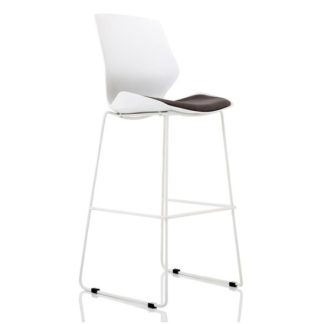 An Image of Florence Fabric High Office Stool In Grey With White Frame