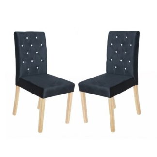 An Image of Kilcon Dining Chair In Black Velvet And Diamante in A Pair