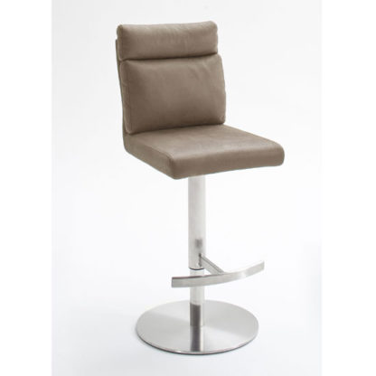 An Image of Rabea Fabric Bar Stool In Sand With Stainless Steel Base